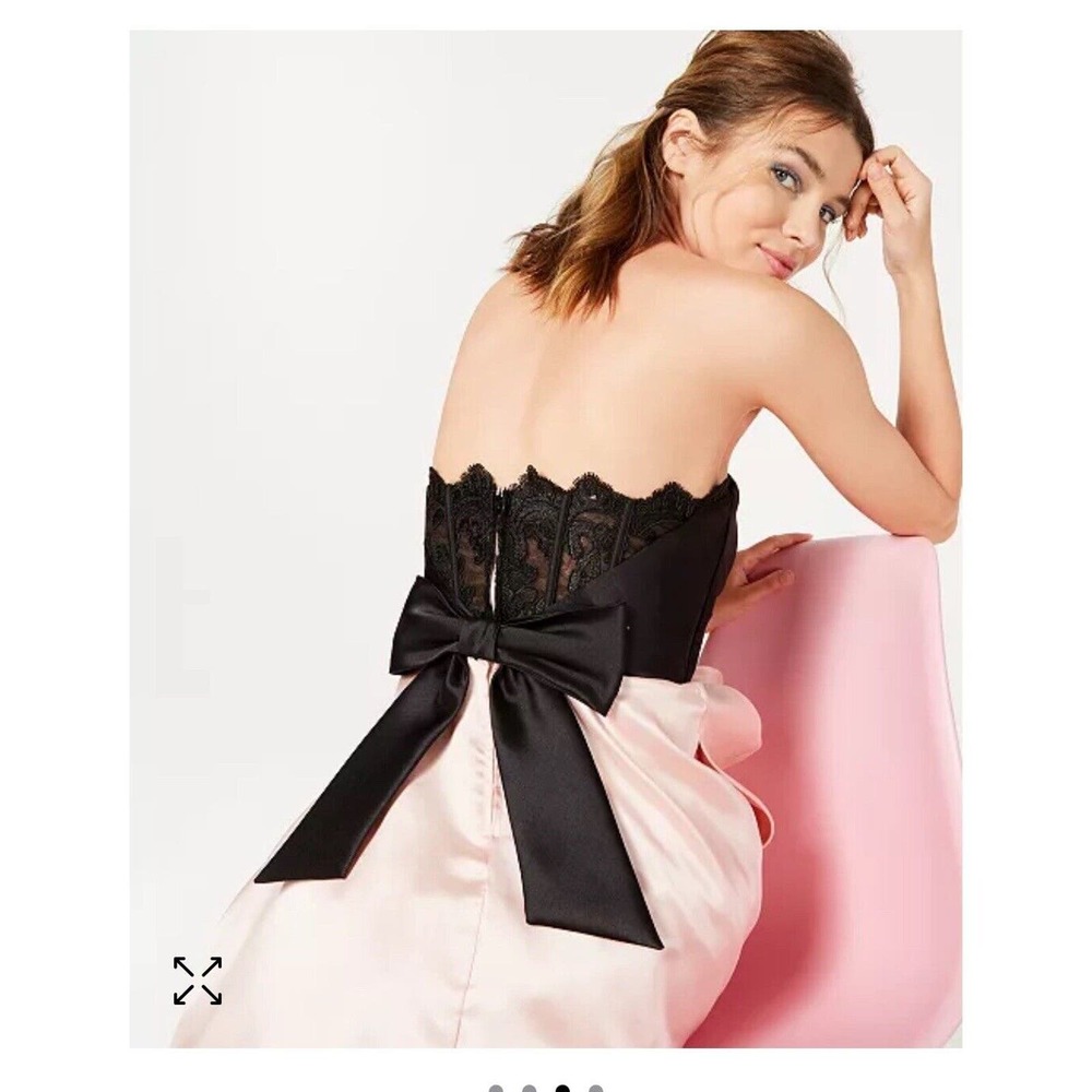 Teeze Me Corset Back Ball Gown Strapless Formal Maxi Peach Black Tie Prom Dress - Picture 4 of 16